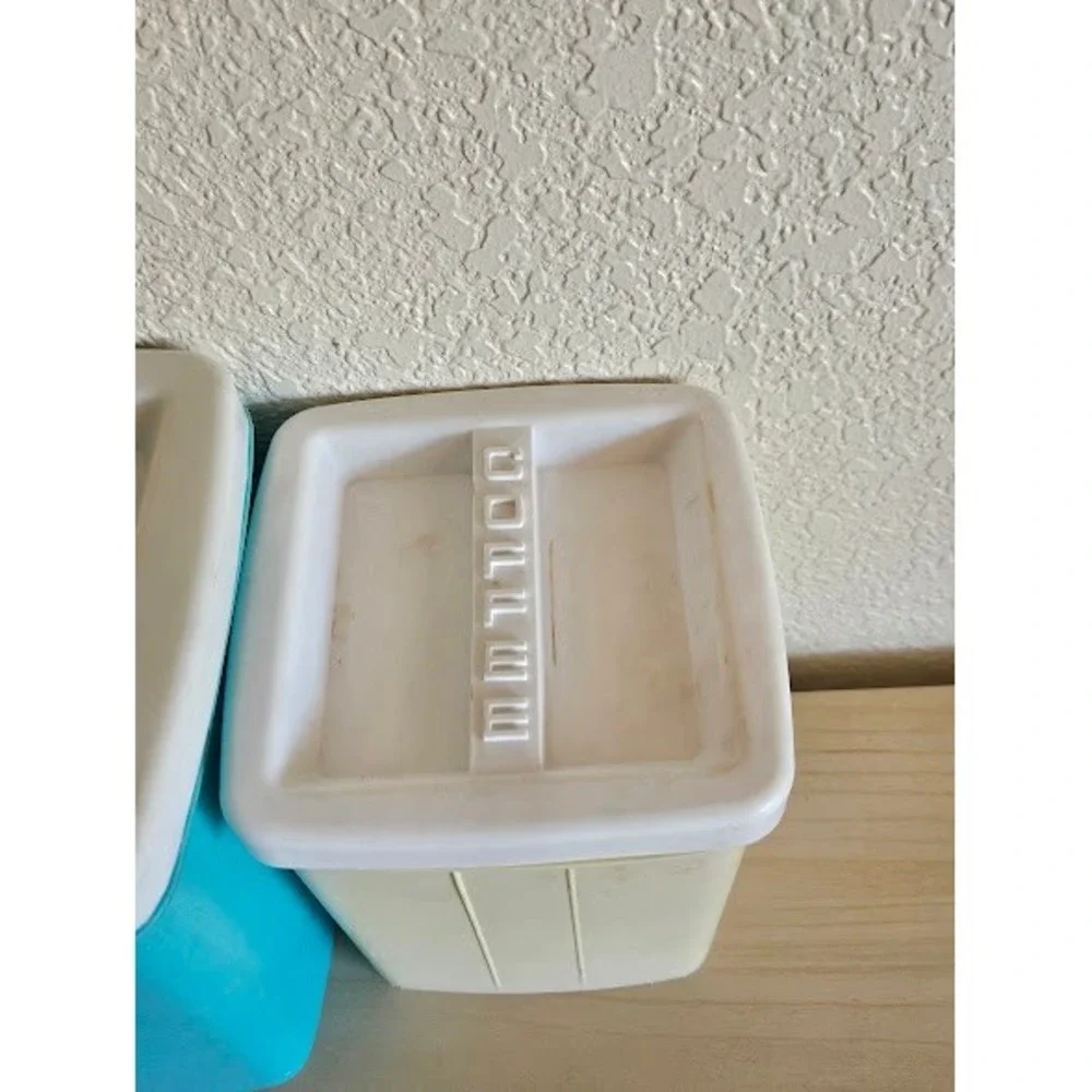 Vintage Mid Century Plastic Sugar and Coffee Canister Set Blue Cream Nesting